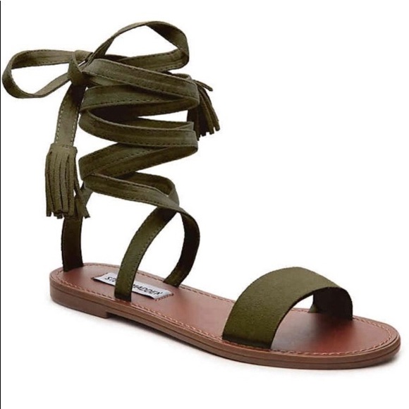 olive green flat sandals